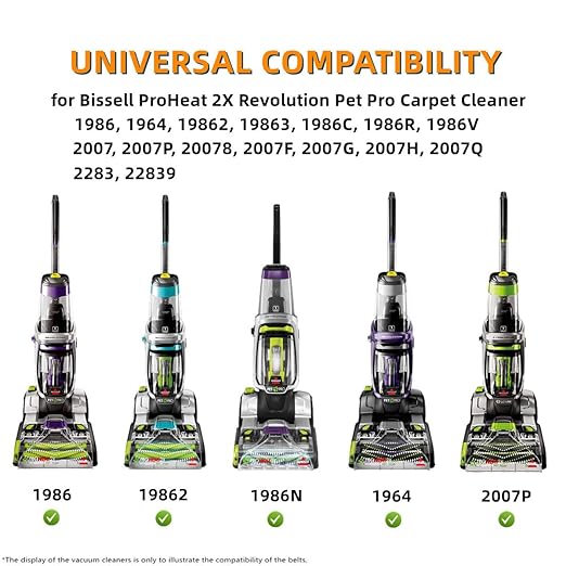 Replacement Belt Set for Bissell ProHeat 2X Revolution Pet Pro Carpet Cleaner 1986, 1964, 2007, 2007P Series, Replace Parts 1611129, 1611130 and 1606428