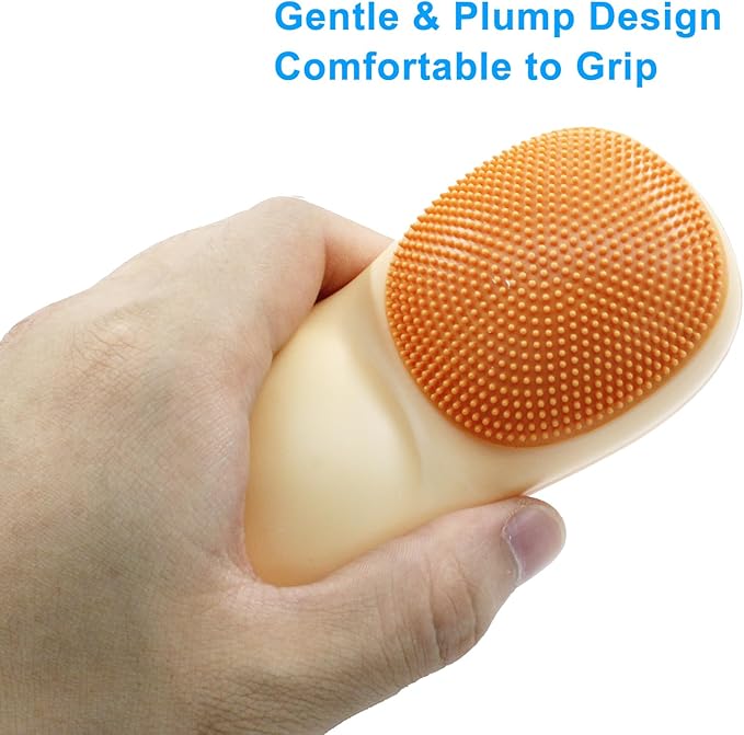 Hitefu 2 Pack Double Sided Laundry Stain Brush with Silicone Surface, Soft Bristle Scrub Brush for Shoes, Clothes, Underwhere & Fabric Cleaning (Blue & Orange)