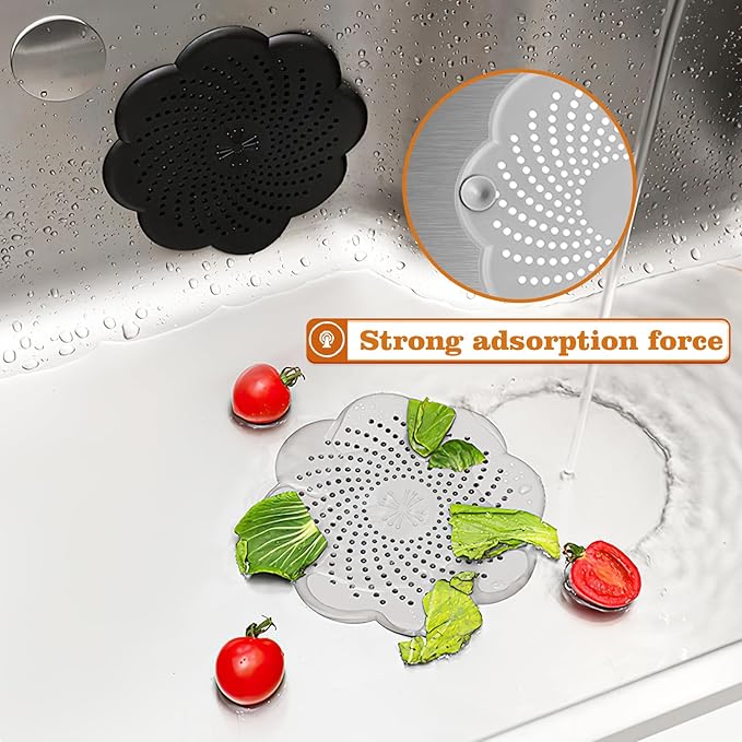 5 Pack Hair Catcher Shower Drain with Suction Cups, Flower Shape Silicone Drain Cover for Kitchen, Bathroom, Bathtub