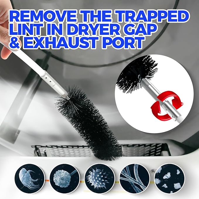 Holikme 30 Feet Dryer Vent Cleaner Kit,Flexible Lint Brush with Drill Attachment, Extends Up to 30 Feet for Easy Cleaning, Synthetic Brush Head, Use with or Without a Power Drill, Yellow