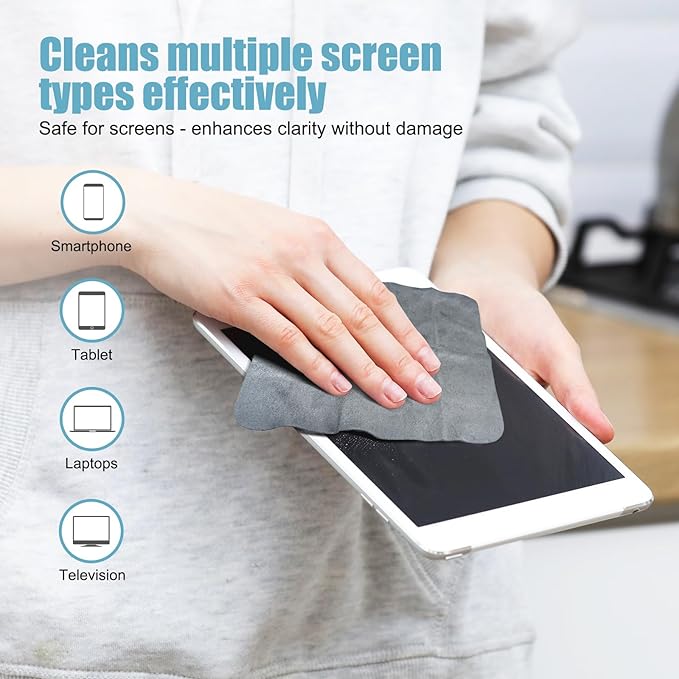 TENOC 15 Pack Microfiber Cleaning Cloths for Electronics, Camera Lenses, Eyeglasses, Cell Phone and Laptop Screens, Safe and Effective Wipe Kit, Gray (6"x6")