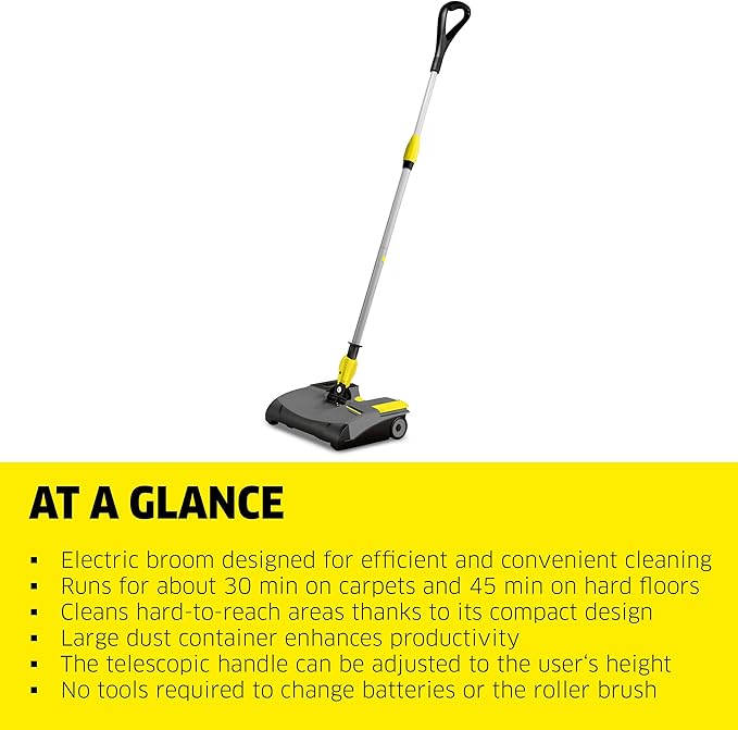 Kärcher EB 30/1 Commercial Electric Broom, Cordless Sweeper, Multi Surface Cleaner, Telescopic Broom Stick, Universal Joint