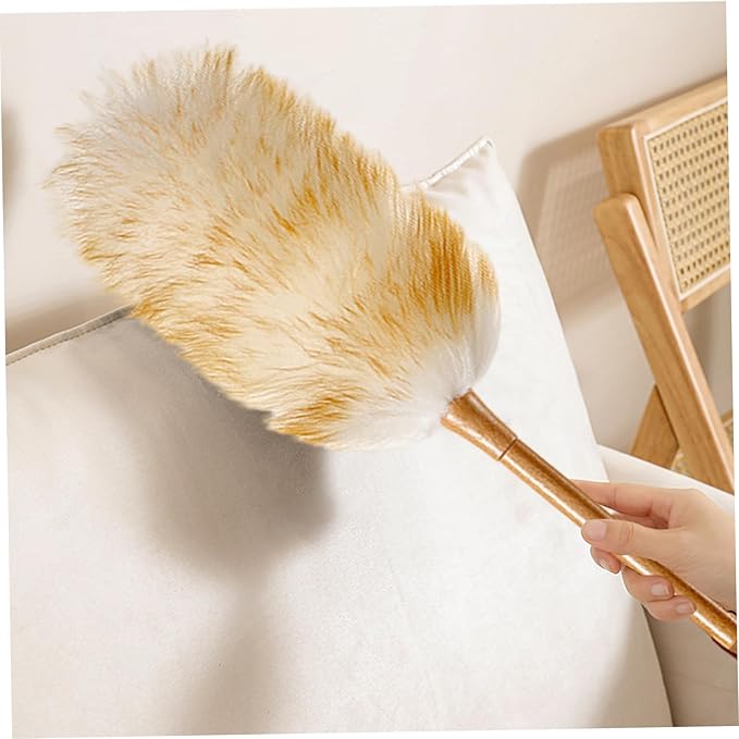 Dusters for Cleaning 20in Static Fluffy Lambswool Duster with Wood Handle Bendable Washable Cleaning Tools for Ceiling Fan, Window, Computer, Shelves Wool Duster
