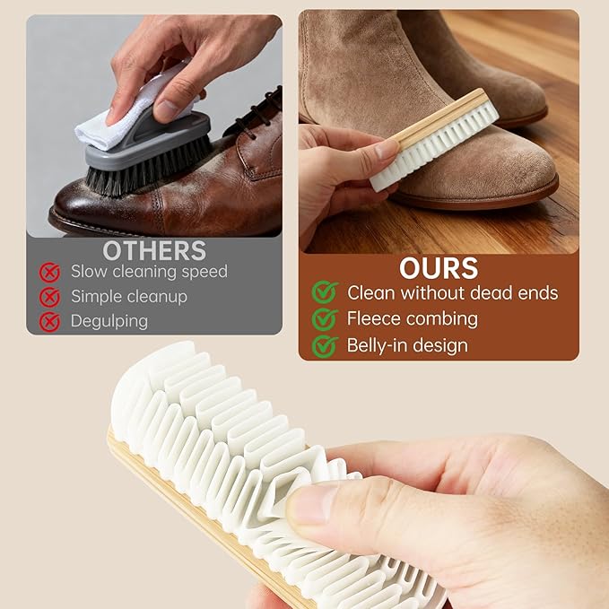 Suede Shoe Brush and Eraser Set, 2025 New Suede Cleaning Brush for Shoes, Bags, Jackets, and Sofas, Wooden Handle Suede Shoe Cleaner, Soft Brush and Stain Eraser for Easy Care (1 Pack)