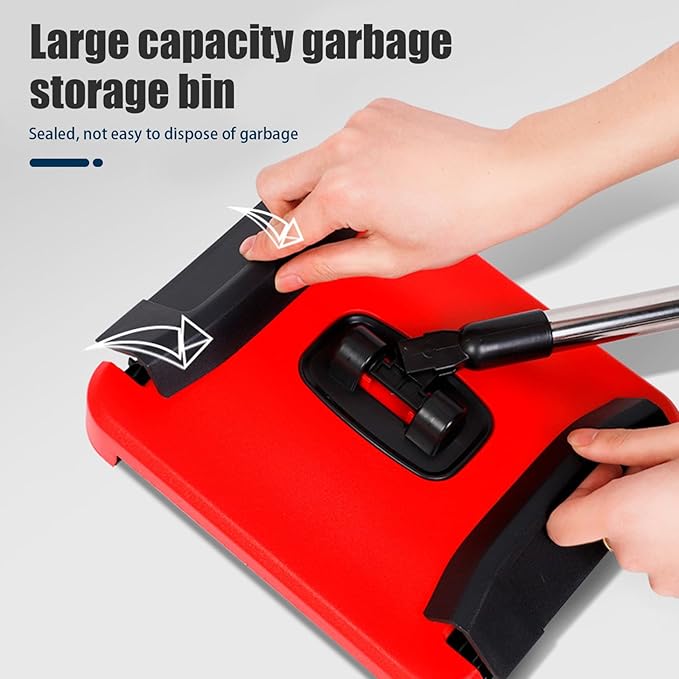Manual 43inch Detachable Carpet Sweeper with 3 Rolling Brushes Wheels Large Waste Bin Floor Sweeper Brush for Pet Hair Dust Debris