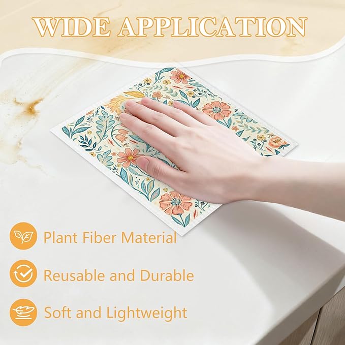 5 Pack Mixed Vintage Floral Swedish Kitchen Dishcloths Dish Towel, Dish Towels for Kitchen, Swedish Dishcloth Colorful Flower, Paper Towels Reusable, Dish Cloth Towel Cleaning Wipe for Home