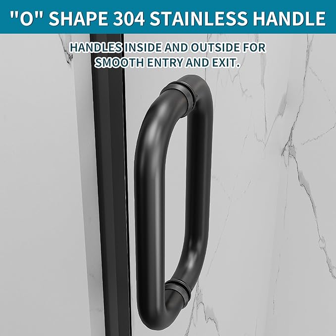 Framelss Hinged Shower Door, 34" W x 76" H Single Swing Pivot Shower Door, 3/8" (10mm) Tempered Glass with Nano Coating, Stainless Handle, Glass Door for Walk-in Shower - Matte Black