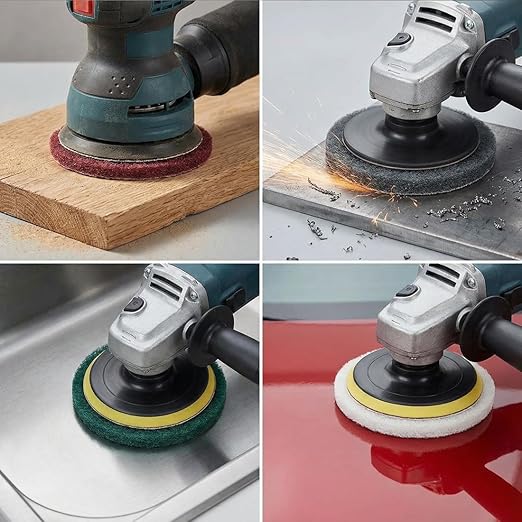 5 Inch Mixed Grit Drill Brush Scrubber Scouring Pads, 5 Pcs Hook & Loop Power Scrubber Scour for Rotary Tools, Random Orbital Sander (180#/400#/800#/1200#)