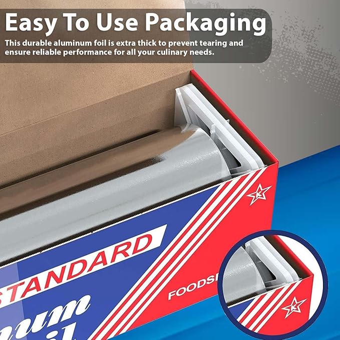 18" x 500" (1 Pack) Standard Aluminum Foil Roll - Food Service Aluminum Roll - Commercial Grade Disposable Foil Roll for Food Service Industry and Home Use