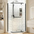 36" D x 36" W x 72" H Neo-Angle Frameless Shower Door, 1/4” (6MM) SGCC Tempered Glass with Explosion-Proof Film and Nano Coating, Black Stainless Steel Frame