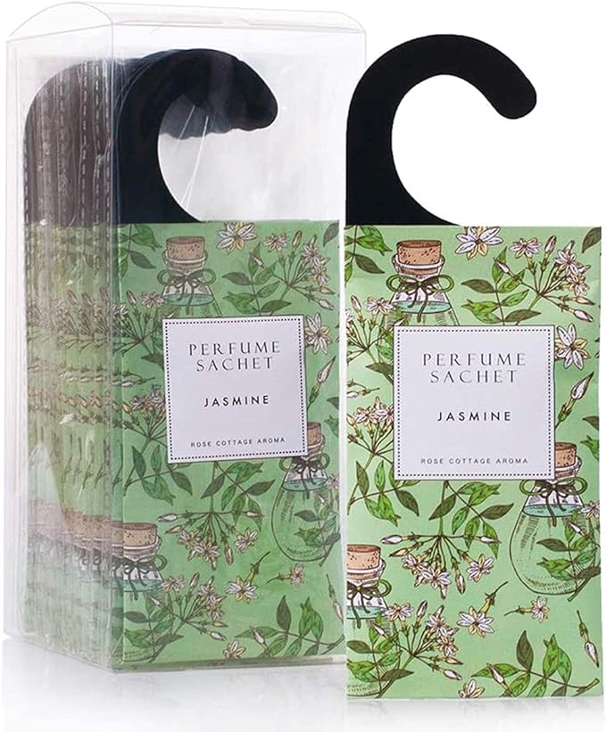 ROSE COTTAGE Large 12 Packs Jasmine Hanging Closet Deodorizer Air Freshener Long Lasting Scented Sachets Smell Goods for House