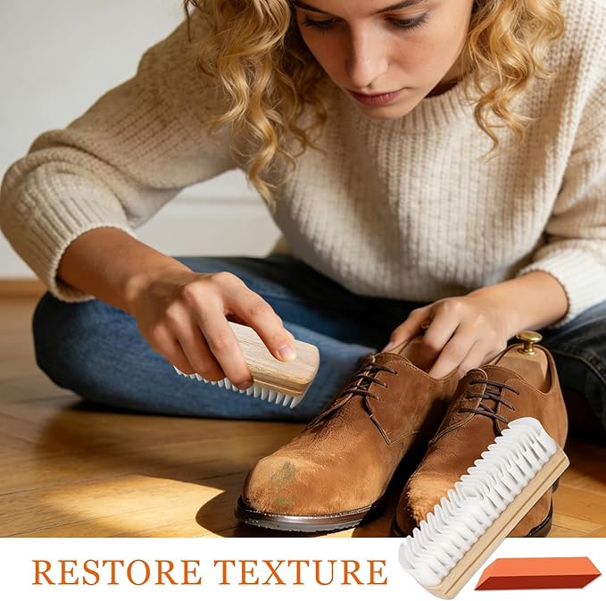 2PCS Suede Brush for Shoes Nubuck Brush Suede Eraser Suede Shoe Brush Suede Shoe Cleaner,Suede Cleaner Kit for Shoes,Bag,Jacket,Purse,Sofa Nubuck Stain Eraser Leather Cleaning Brush with Wooden Handle