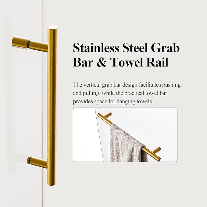 50-54" W x 76" H Frameless Sliding Shower Door, Safety Bathroom Single Sliding Glass Doors with 5/16" (8mm) SGCC Tempered Glass, Stainless Steel Handle and Heavy Duty Frame, Brushed Gold