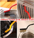 5Pcs Kitchen Stove Cleaning Brush + Scraper Tool Set, Brass, Stainless Steel and Nylon Brush Head Brushes for Range Hood Grease Grime, Heavy Duty Scraper for Gas Burners Cooktop Pot Pan