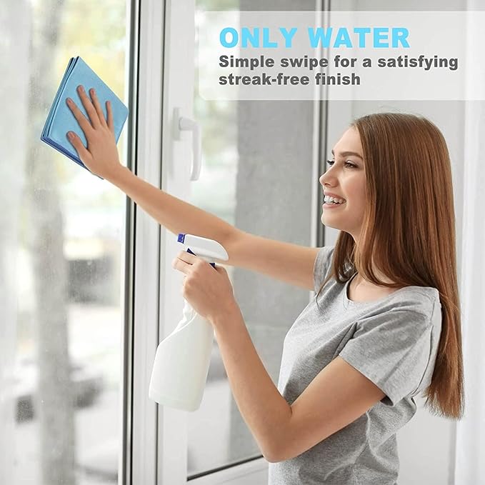 Window Cleaning Cloth, Glass Cleaning Cloth, Streaks Schatches Free. (Blue 4 Pack)