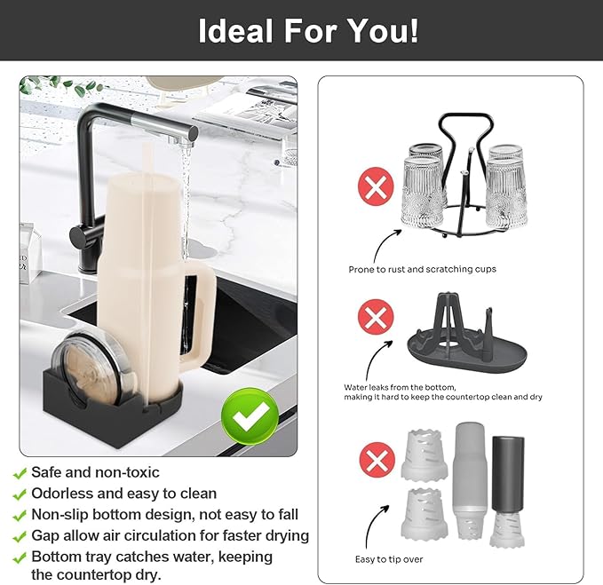 Water Bottle Drying Rack, Silicone Tumbler Drying Rack, Baby Bottle Dryer Holder, Cup Dryer for Stanley 20/30/40 oz, Mugs, Glasses