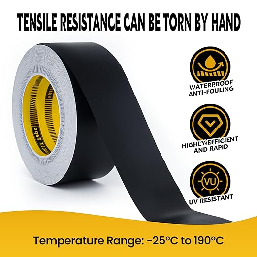 LLPT Aluminum Black Foil Tape 2 Inches x 65 Feet 3.94 Mil Heavy Duty Adhesive HVAC Sealing Hot Cold Air Duct Tape for Pipe Metal Repair (BF065)