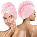 Microfiber Hair Towel, 2 Packs Hair Turbans for Wet Hair, Drying Hair Wrap Towels for Curly Hair Women, Large Hair Towel for All Hair Style, Pink