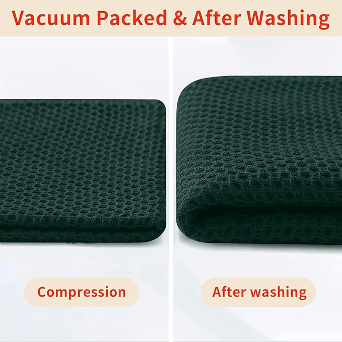 Homaxy 100% Cotton Waffle Weave Kitchen Dish Cloths, 7-Pack Ultra Soft Absorbent Dish Towels, Quick Drying Dish Rags, 12 x 12 Inches, Blackish Green