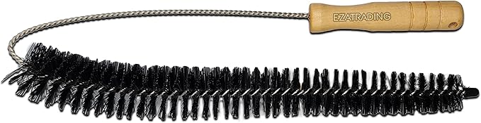 Bristle and Flexible Stainless Steel Brush 27 Inch for Clothes Dryer Lint Vent Trap Cleaning, Refrigerator Coil, Drain Pipes and Radiators Cleaning (Wood Handle - 1 Pack)