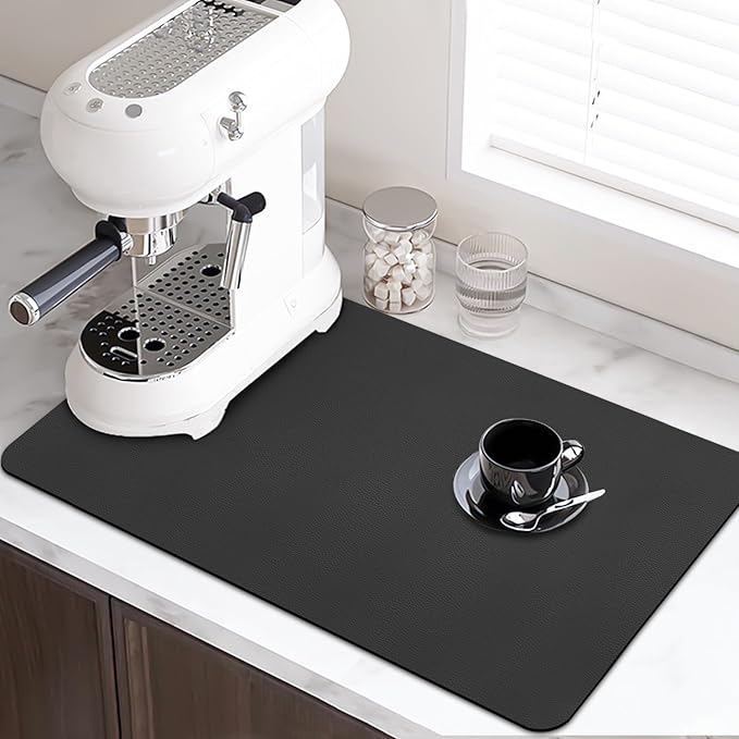 LOPNUR Kitchen Dish Drying Mat, 24"x16" Large Dish Drying Mats for Kitchen Counter, Super Absorbent Dish Drying Pad, Diatomite Coffee Mat Heat Resistant Mat with Anti-slip Rubber Backed, Black