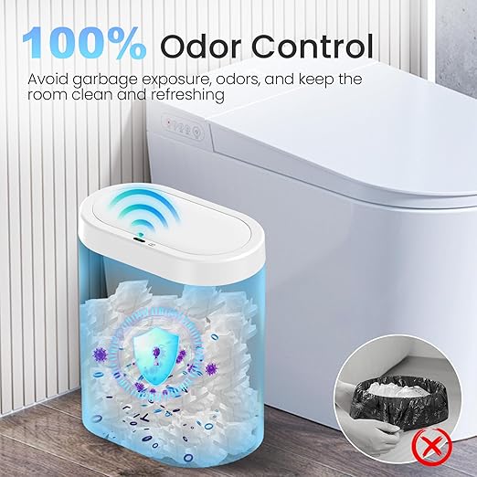 5 Gallon Bathroom Trash Can with Lid, Automatic Motion Sensor White Trash Can, Touchless Slim Waterproof Garbage Bin for Kitchen, Bedroom, Office, and Bathroom