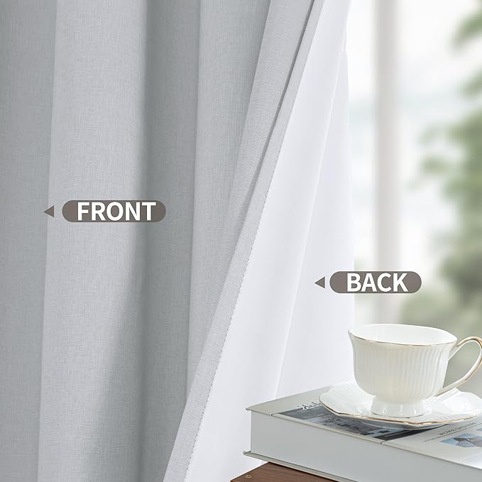 YoungsTex 78 Inches Long Linen 100% Blackout Curtains for Bedroom, Thermal Insulated Drapes with Grommet Privacy for Officen Living Room Window, Light Grey, 2 Panels, 52 X 78 Inch