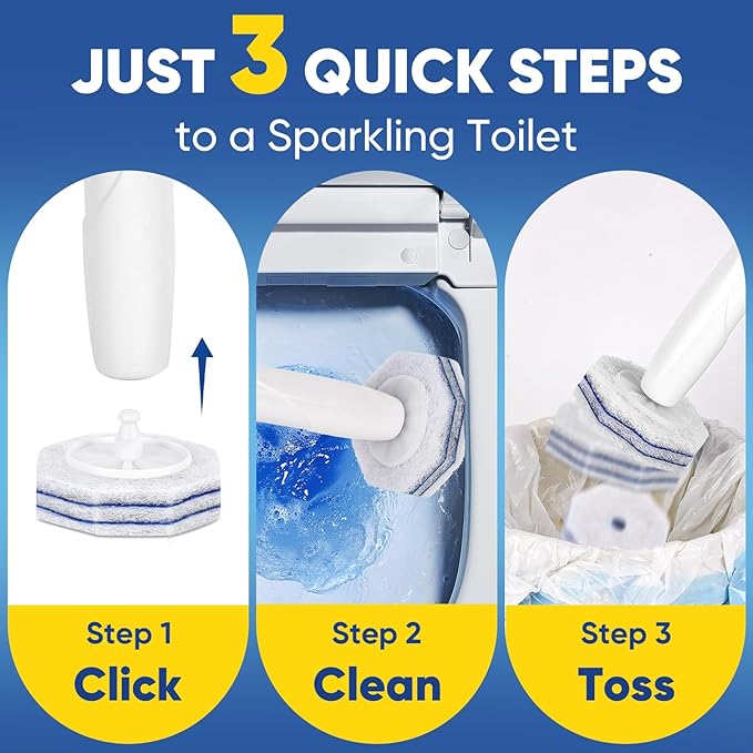 60Ct Aromative Toilet Brush Refills, Toilet Bowl Cleaner Refills, Double-Layer Cleaning Pads Added, Disposable Refill Heads for Toilet Bowl Cleaner Wands，Lemon, Blue Ocean, Lavender （Patented）