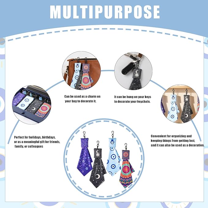 Glasses Cleaning Cloth, 4PC Microfiber Lens Cloth Keychain,Positive Energy Balance - Evil Eye, Mandala , Sun Moon, Divination Symbols for Positive Aura, Protection & Focus, Double Sided Printing