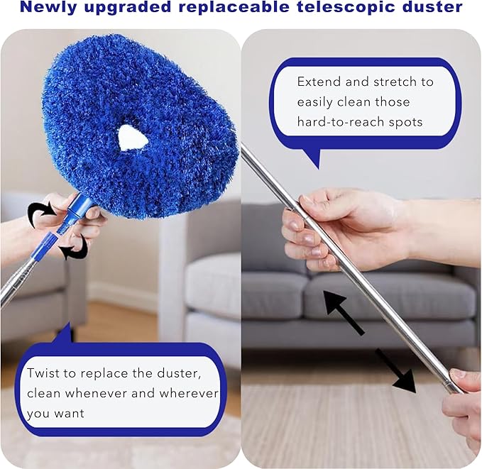 Dusters for Cleaning, 5-in-1 Dusters, Ceiling Fan Cleaner Duster with Extension Pole, Microfibe, Cobweb and Chenille Duster for Fans, Blubs, Cars, Blinds and Furniture
