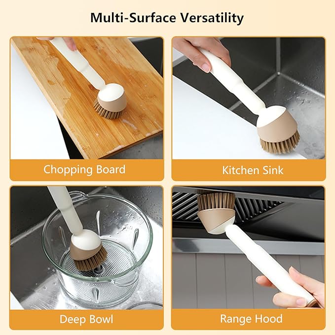 Twist-Handle Dish Brush, 30/60/90° Adjust Angle Instantly Long Handle Bottle Brush, with Built-in Tweezers, Scrub Brush for Pans, Pots, Stove, Kitchen Sink Cleaning