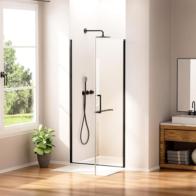 WinZo 35-36" W ×72" H Frameless Pivot Shower Door, Pivot Swing Shower Glass Doors with 1/4"(6mm) SGCC Clear Tempered Glass,Explosion-Proof Film, Reversible Installation, Matte Black