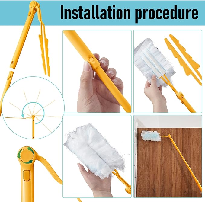 4 Pcs 3 ft Replacement Handles Compatible with Swiffer Duster Refill, Extended Handle, Removal Duty, Adjustable Length for Home Fan Window Cleaning (Yellow)