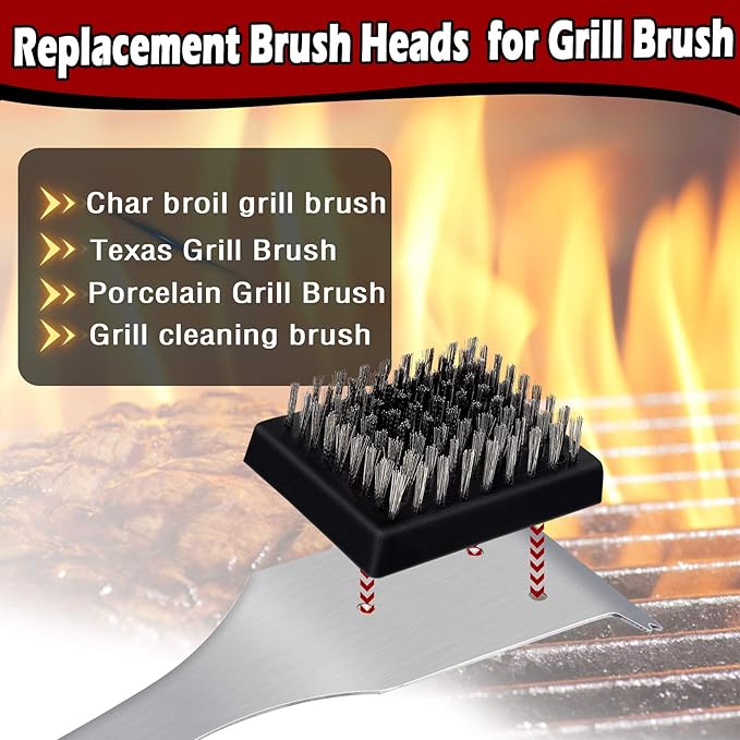 3.3" x 2.5" Grill Brush Replacement Heads Set of 8, Leonyo Grill Cleaning Brush Replaceable Heads, Barbecue Cleaner Refill