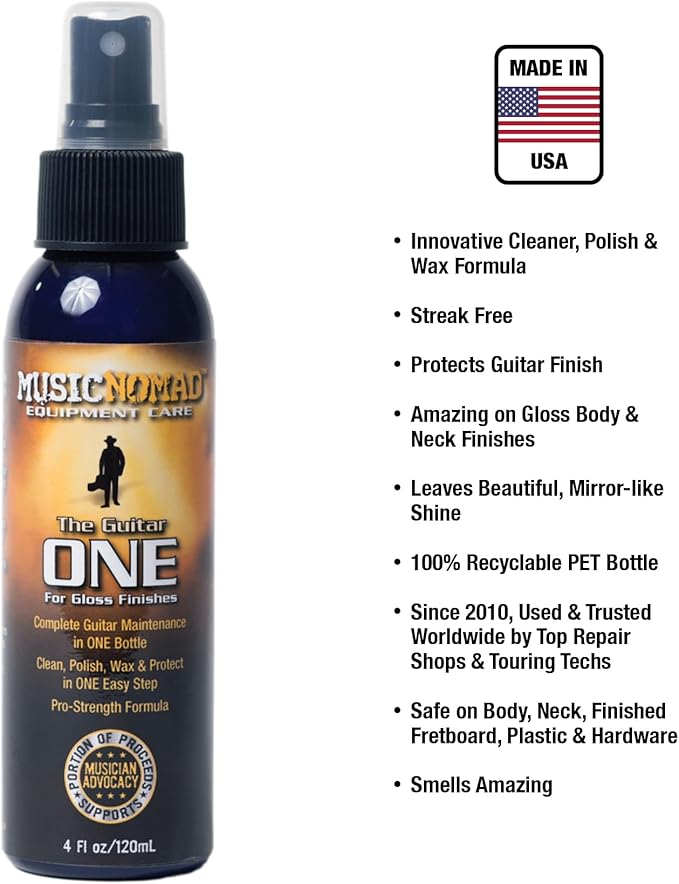 MusicNomad Guitar ONE All-in-1 Cleaner, Polish, and Wax and Microfiber Polishing Cloth Cleaning Kit (MN297)