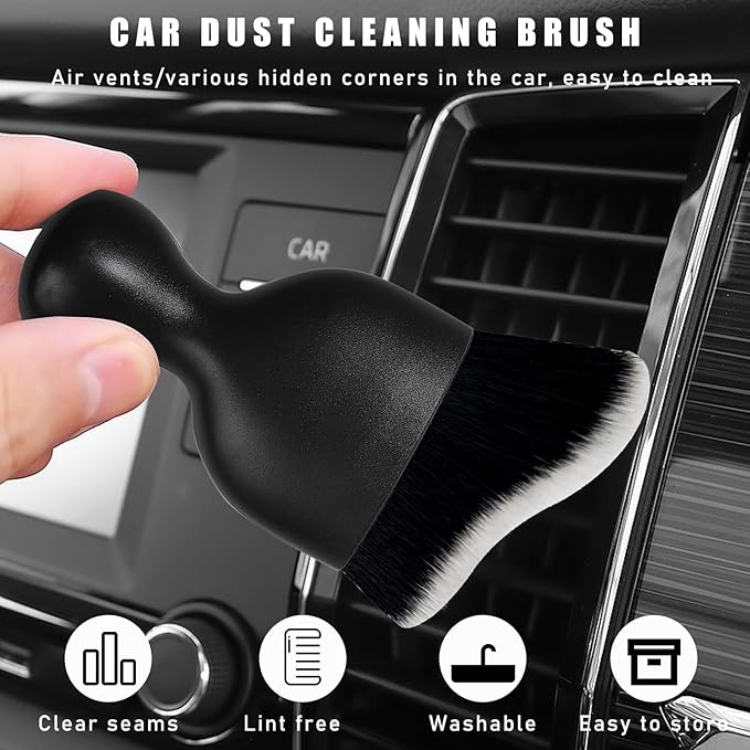 2PCS Car Interior Dust Brush, Soft Scratch Free Auto Detailing Brushes, Universal Vehicle Interior Cleaning Tool for Automotive Dashboard, Air Vents, Leather (Black & White)