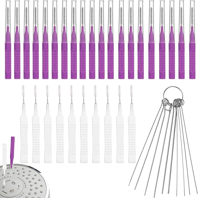 40pcs Shower Head Cleaner Tools, 2 Designs Shower Head Cleaning Brushes Multi-Size Showerhead Cleaner Picks Anti-Clogging Cleaning Brush for Bathroom Small Hole Gap Nozzles (Purple)