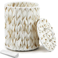 Ctosree 1.3 Gallons Small Trash Can with Lid Handle Boho Woven Braided Bathroom Waste Basket Trash Can with 100 Garbage Bags for Bedroom Office Laundry(Cream White,Braided Polypropylene,Round)