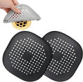 Silicone Shower Drain Hair Catcher 2 Pack, Anti-Clog Drain Cover with Suction Cups, Square Hair Strainer for Bathtub, Shower and Kitchen Sink, Easy Clean Drain Protector（Black）
