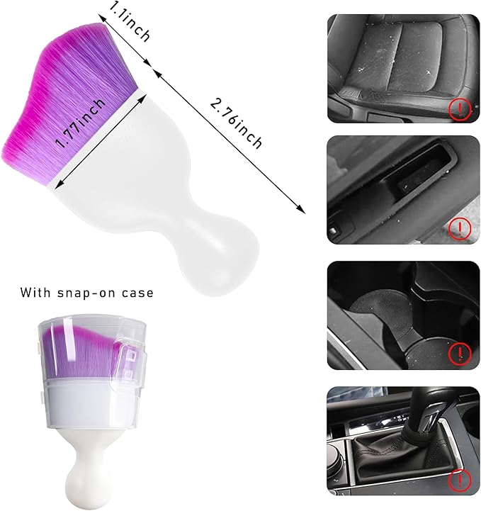 Car Interior Dust Brush, Soft Scratch Free Auto Detailing Brushes, Universal Vehicle Interior Cleaning Tool for Automotive Dashboard, Air Vents, Leather(White & Purple)