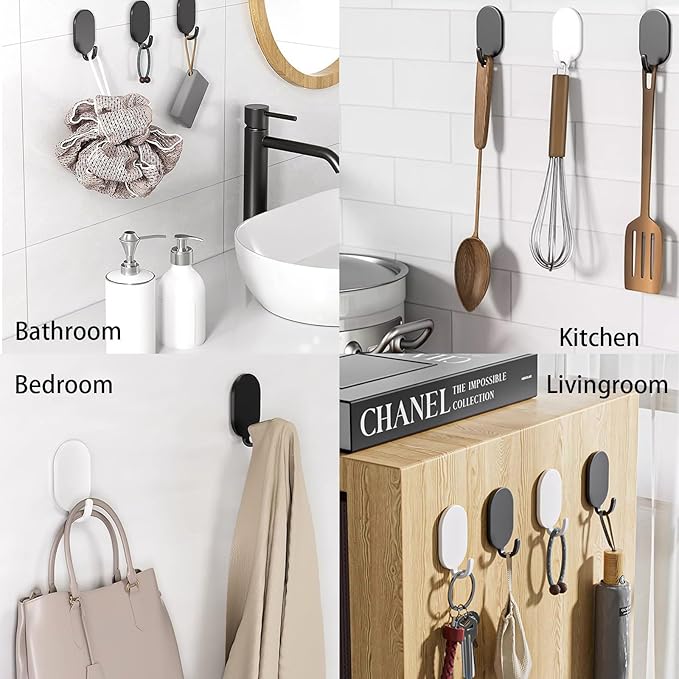 Sticky Adhesive Hooks 10 Pack Stainless Steel Stick Hooks for Hanging Towel Coat Bath Robe Key Loofah Metal Utility Hook for Kitchen Bathroom Shower