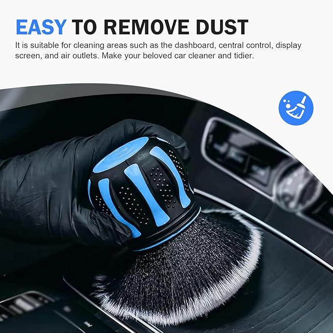 Detail Cleaning Brush with Storage Holder, Spherical Soft Bristle Dashboard Air Conditioning Air Vent Interior Crevice Brush, Non-Slip Handle Multi-Functional Accessory (Blue)
