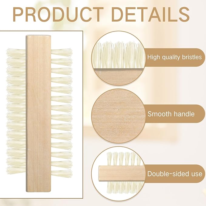 Patelai 48 Pack Wooden Nail Brush Bulk Two-sided Hand Fingernail Brush Non-slip Wood Heavy Duty Stiff Nail Scrubber for Nails and Toes Cleaning, Hand Scrub Brushes for Travel