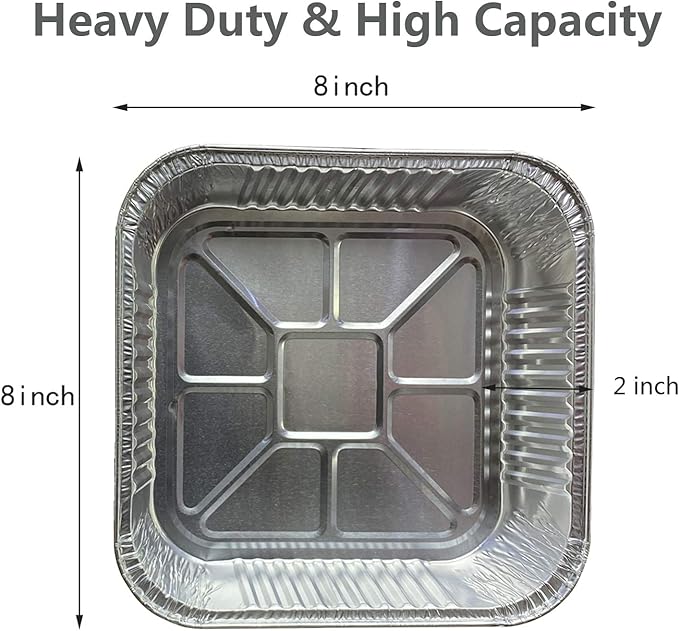25pack- 8 x 8 Aluminum foil Pans Disposable Heavy Duty Square baking Cake Pan, Cooking Tins Homemade Breads Oven Pans,Foil Pan, Baking pan Roasting