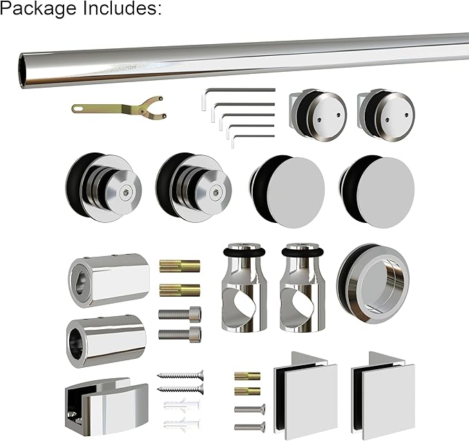 DIYHD 6.6FT Frameless Stainless Steel Sliding Glass Shower Door Hardware,Chrome Finish