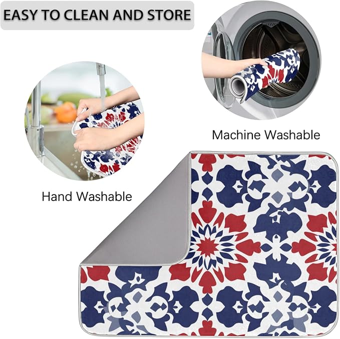Dish Drying Mat for Kitchen Absorbent Drying Mat Reversible Dish Drying Pad Dish Drying Mats for Kitchen Counter Utensils Pots Water Cup Flowers