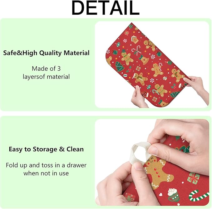 Christmas Kitchen Countertop Dish Drying Mat, Red Christmas Gingerbread Man Snowflake Pattern Microfiber Kitchen Drying Mat, Washable Absorbent Countertop Xmas Winter Holiday Dish Mat Drainer,18x24 In