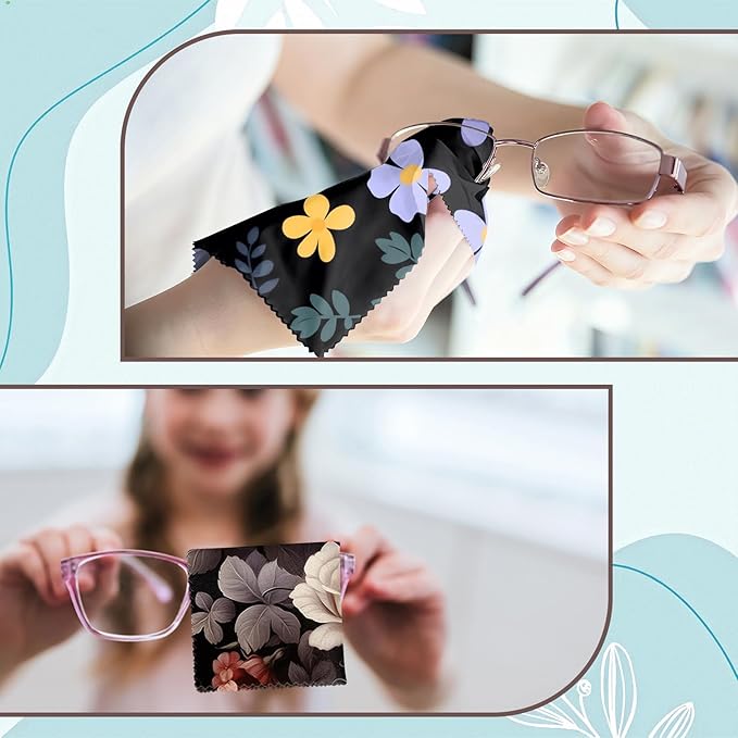 6 PCS Glasses Cleaning Cloth Eyeglass Lens Microfiber Cleaning Cloth Reusable Phone Screens Camera Cute Aesthetic Women Girls(6.3"x6.3")-Black