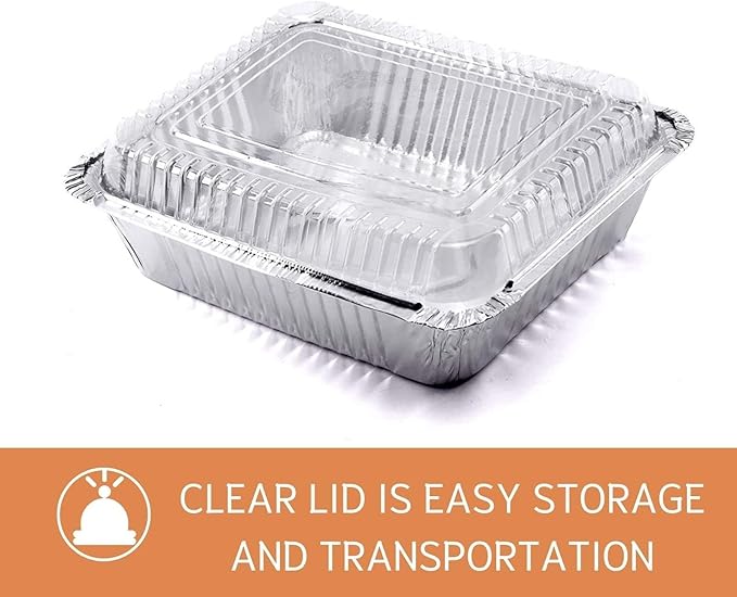 (35 Pack) 8x8 Aluminum Pans with Clear Plastic Lids - Square Baking Cake Pans - Foil Pans with Lids - Disposable Food Containers Great for Cooking, Heating, Storing, Prepping Food
