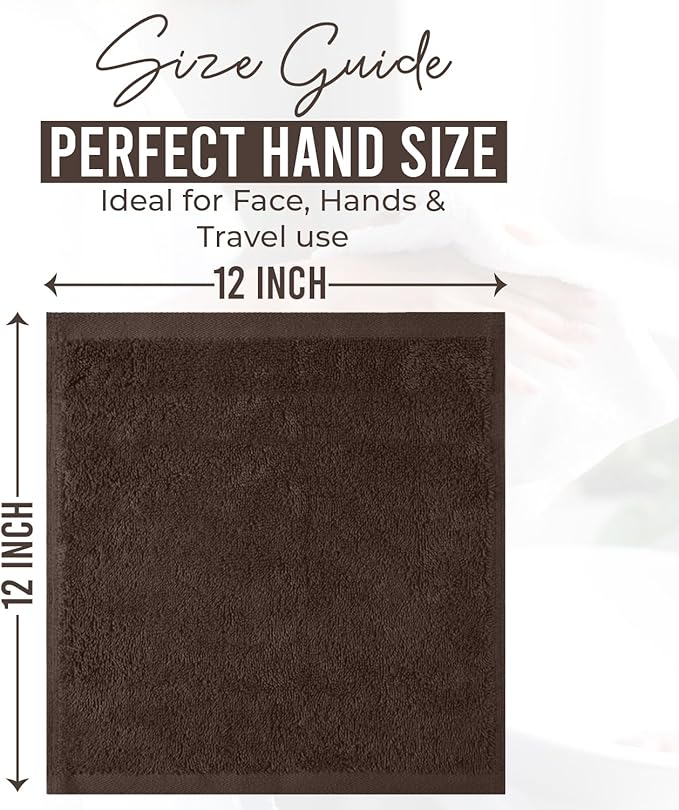 DAN RIVER 12 Pack Wash Cloths for Showering [12x12] - 100% Cotton Washcloths Premium Quality Flannel Face Cloths for Bathroom, Highly Absorbent and Soft Feel Wash Clothes, Brown